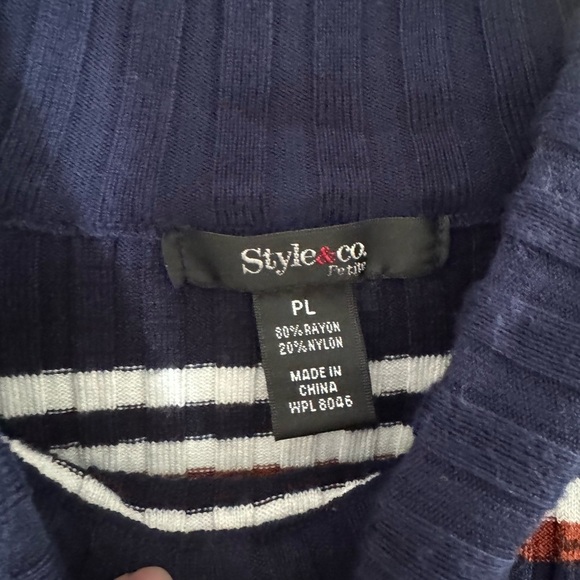 STYLE&CO MULTI-COLOR STRIPE 3/4 SLEEVE MOCK NECK RIBBED KNIT TOP Size PL - Picture 3 of 5